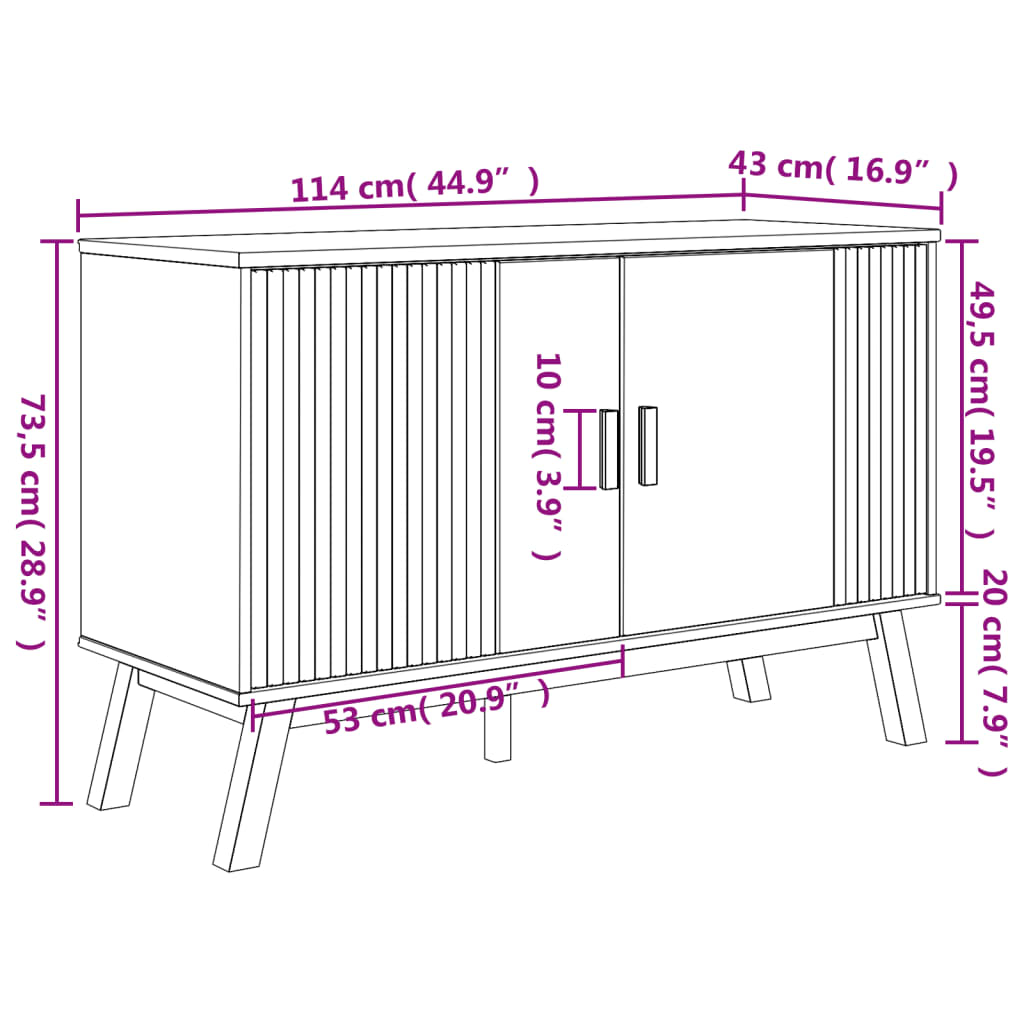 vidaXL Sideboard OLDEN Grau und Braun 114x43x73,5 cm Massivholz Kiefer