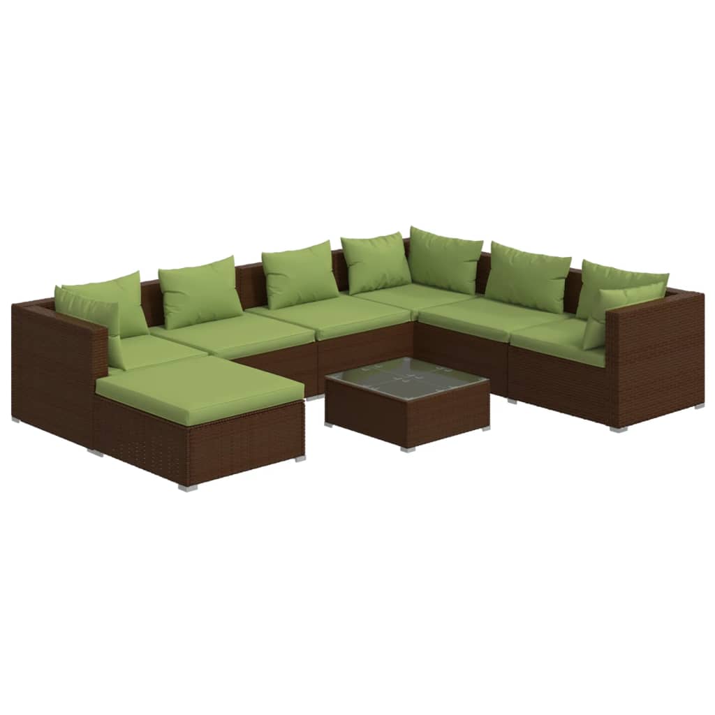 vidaXL 8-tlg. Garten-Lounge-Set mit Kissen Poly Rattan Braun