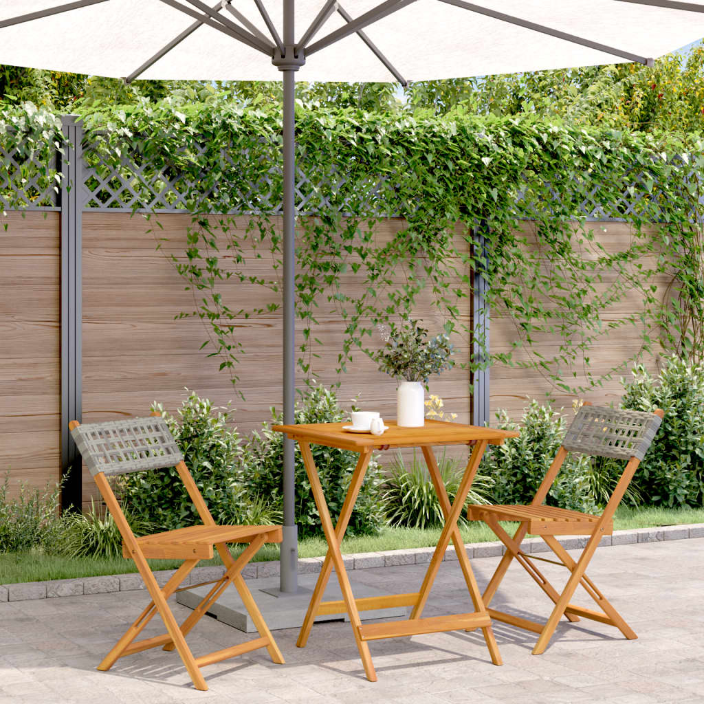 vidaXL 3-tlg. Bistro-Set Grau Poly Rattan und Massivholz