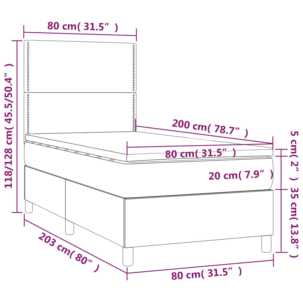 vidaXL Boxspringbett mit Matratze Hellgrau 80x200 cm Samt