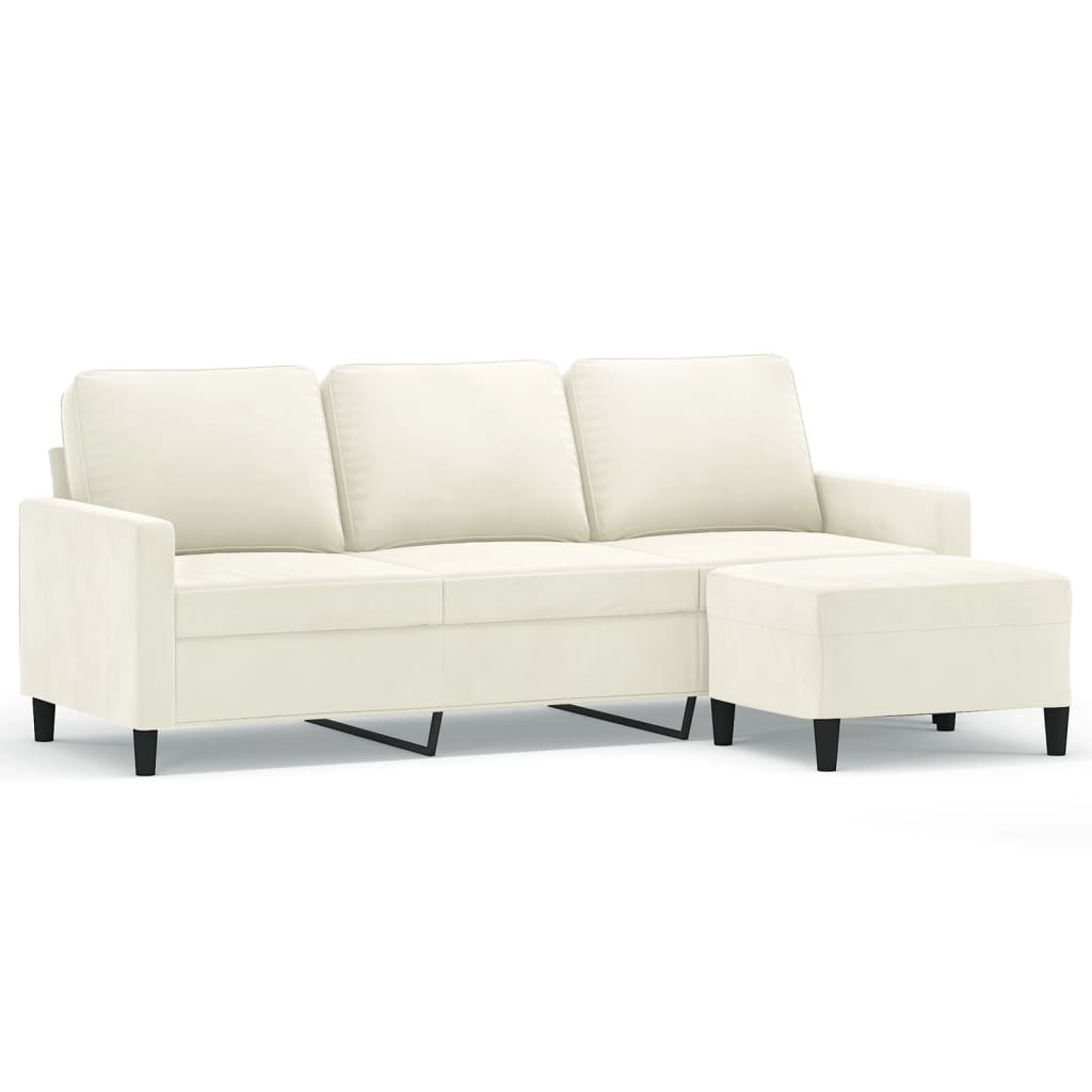 vidaXL 3-Sitzer-Sofa mit Hocker Creme 180 cm Samt