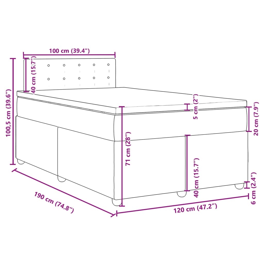 vidaXL Boxspringbett mit Matratze Hellgrau 120x190 cm Stoff