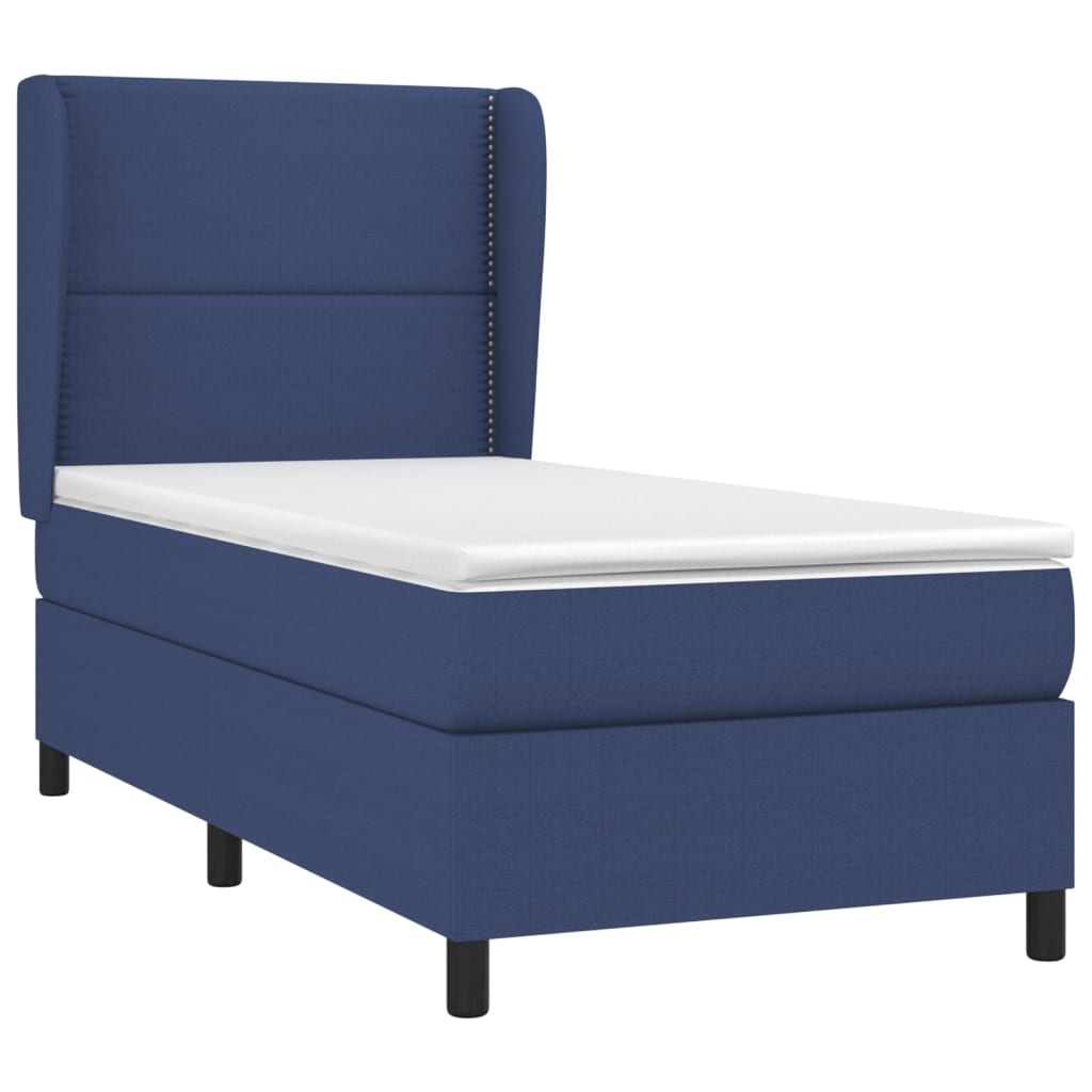 vidaXL Boxspringbett mit Matratze Blau 90x200 cm Stoff