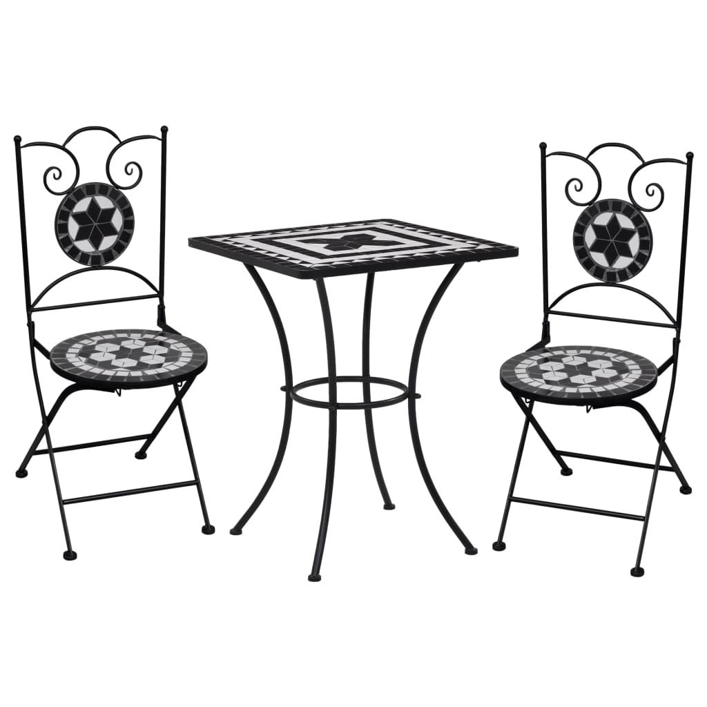 vidaXL 3-tlg. Bistro-Set Mosaik Keramik Schwarz und Weiß