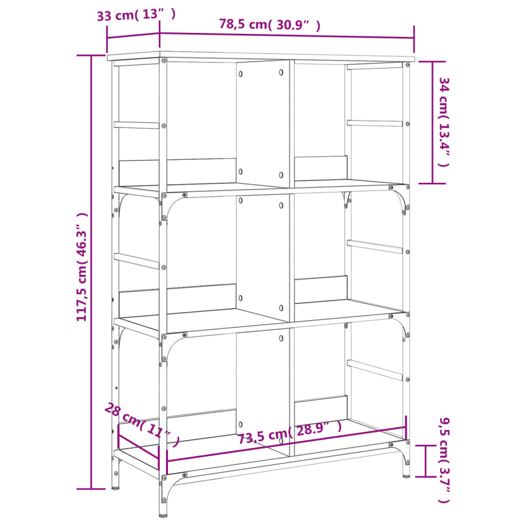 vidaXL Bücherregal Sonoma-Eiche 78,5x33x117,5 cm Holzwerkstoff