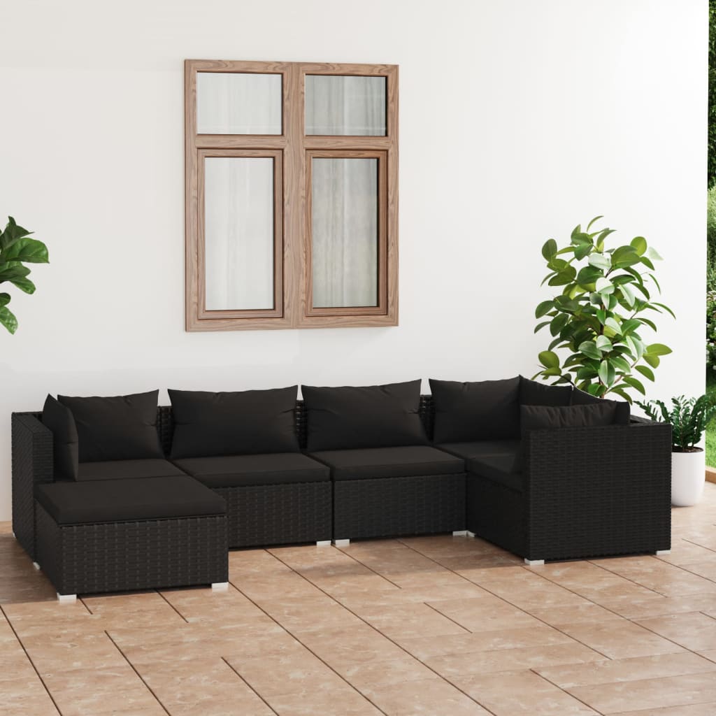 vidaXL 6-tlg. Garten-Lounge-Set mit Kissen Poly Rattan Schwarz