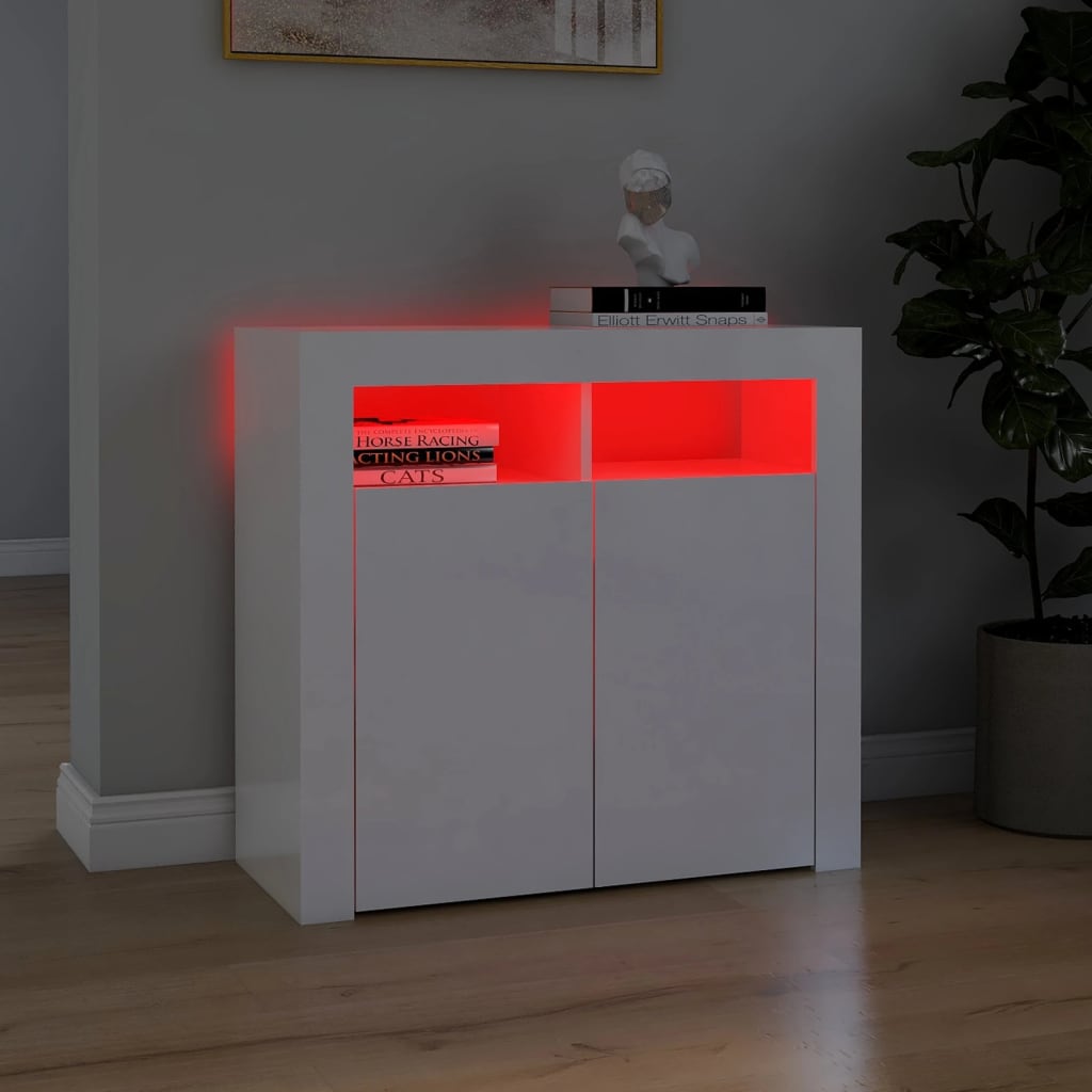 vidaXL Sideboard mit LED-Leuchten Hochglanz-Weiß 80x35x75 cm