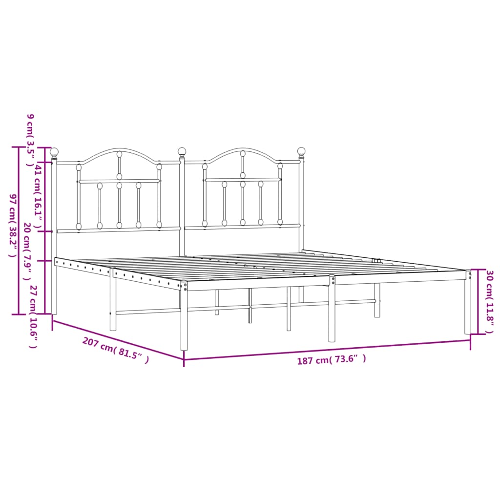 vidaXL Bettgestell mit Kopfteil Metall Weiß 180x200 cm