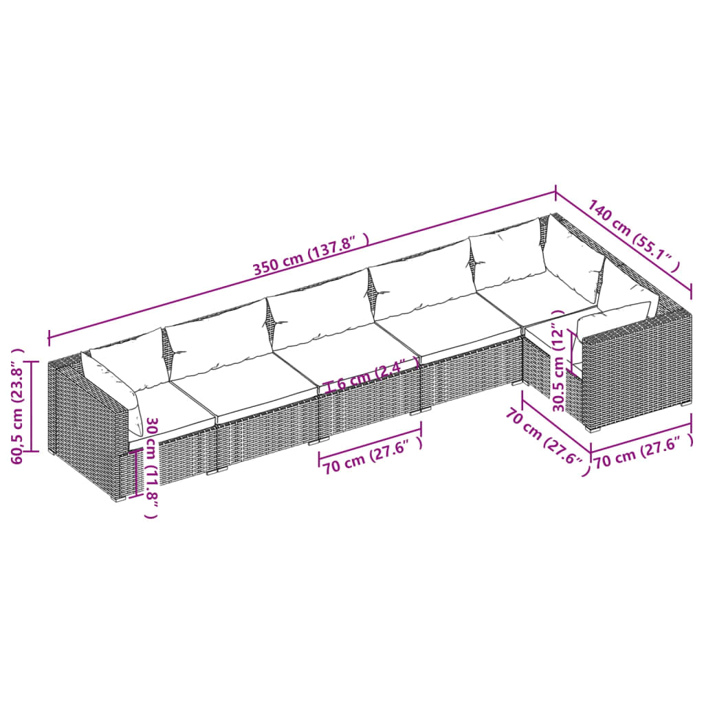 vidaXL 6-tlg. Garten-Lounge-Set mit Auflagen Poly Rattan Braun