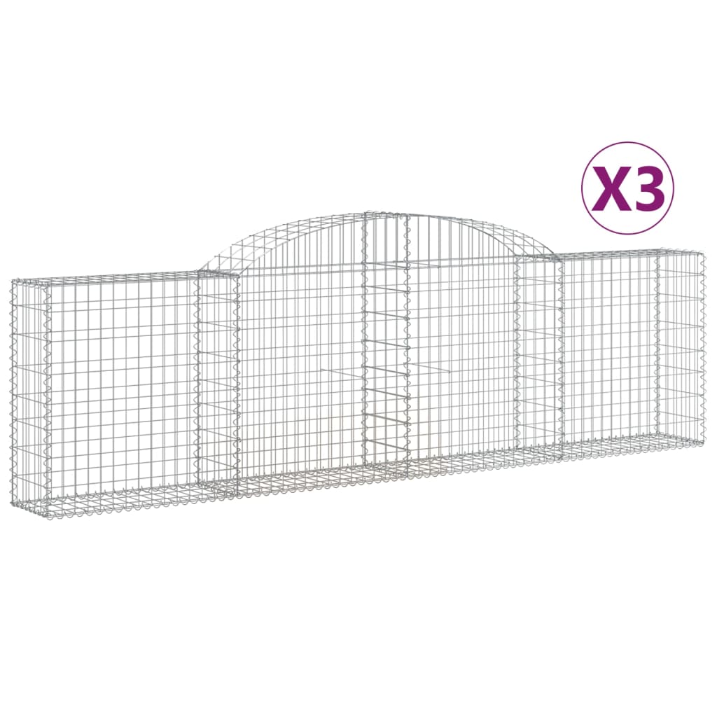 vidaXL Gabionen mit Hochbogen 3 Stk. 300x30x80/100 cm Verzinktes Eisen