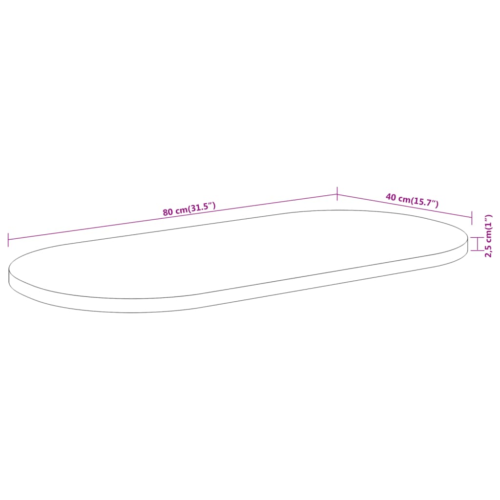 vidaXL Tischplatte 80x40x2,5 cm Oval Massivholz Akazie