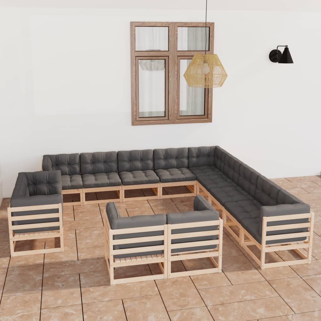 vidaXL 13-tlg. Garten-Lounge-Set mit Kissen Massivholz Kiefer