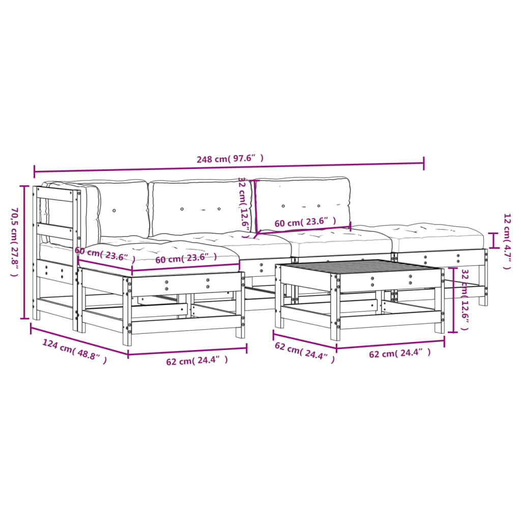 vidaXL 6-tlg. Garten-Lounge-Set mit Kissen Weiß Massivholz