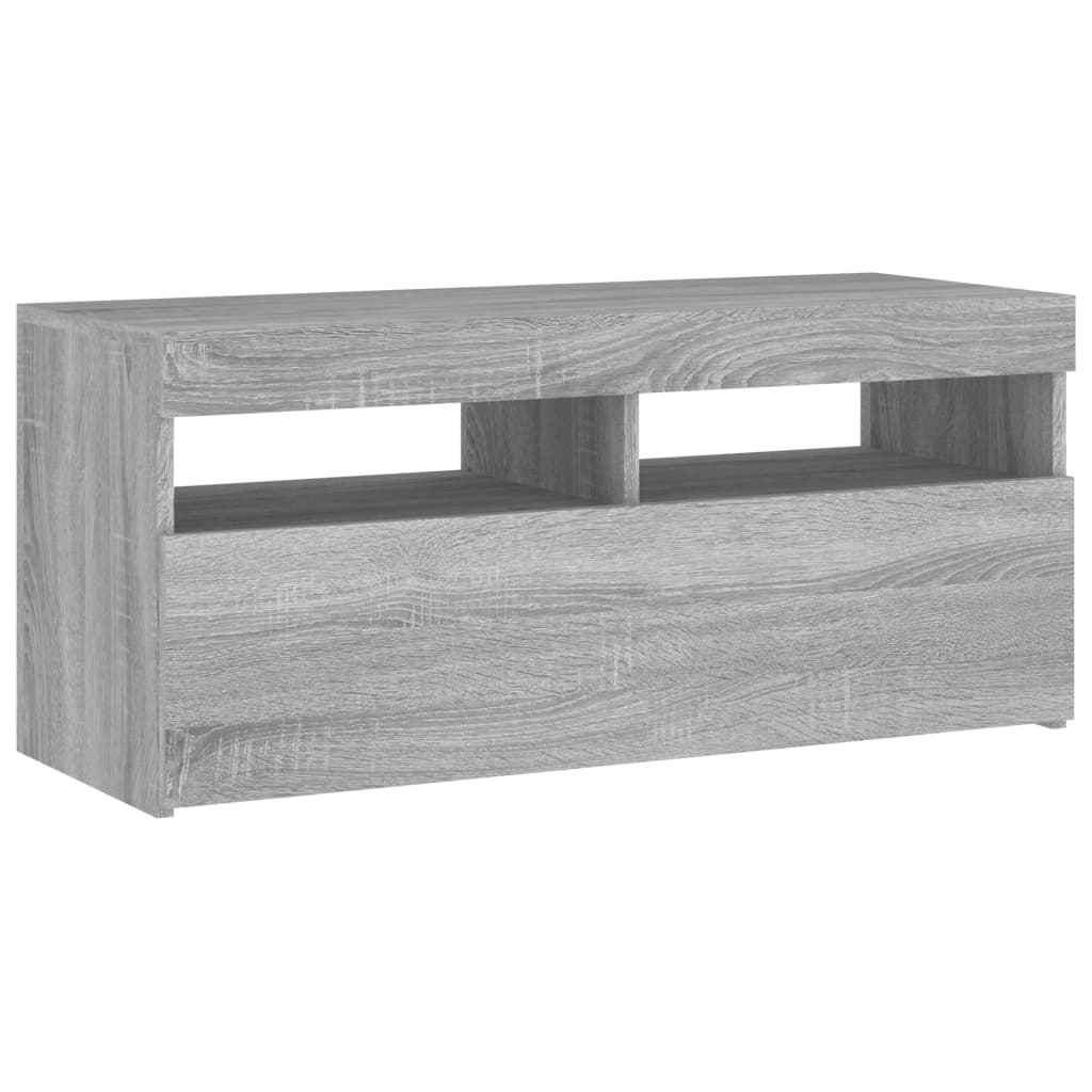 vidaXL TV-Schrank mit LED-Leuchten Grau Sonoma 90x35x40 cm