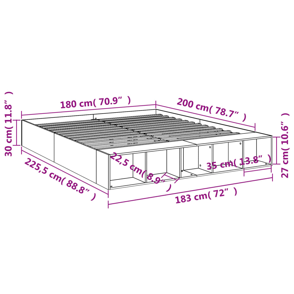 vidaXL Bettgestell Betongrau 180x200 cm Holzwerkstoff