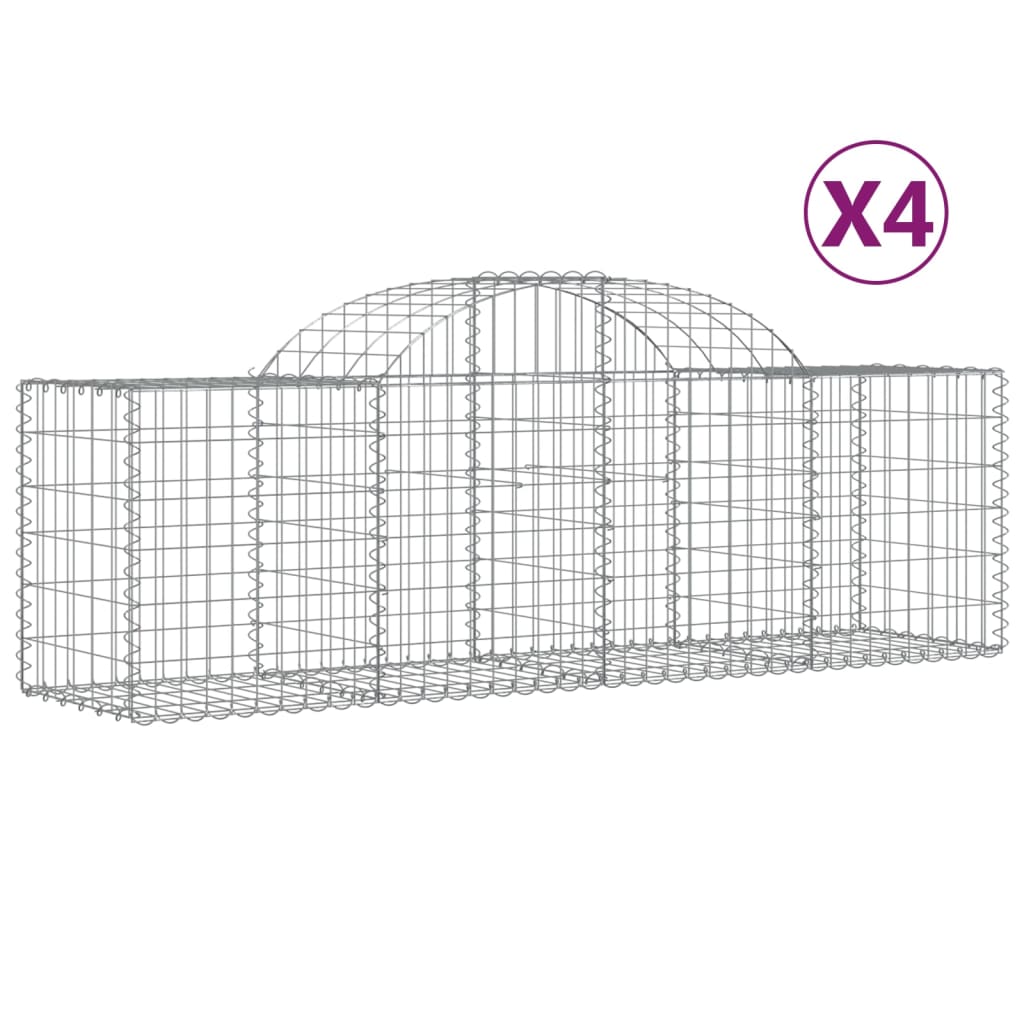 vidaXL Gabionen mit Hochbogen 4 Stk. 200x50x60/80 cm Verzinktes Eisen