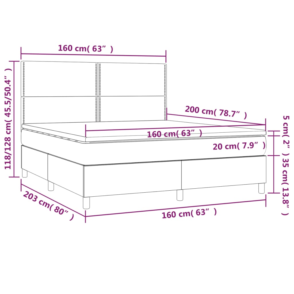 vidaXL Boxspringbett mit Matratze & LED Dunkelblau 160x200 cm Samt