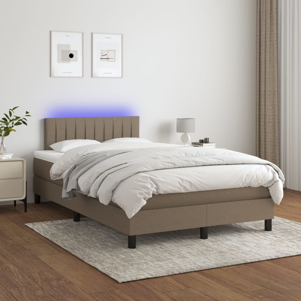 vidaXL Boxspringbett mit Matratze & LED Taupe 120x200 cm Stoff