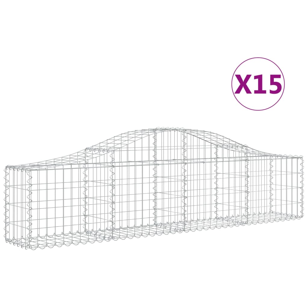 vidaXL Gabionen mit Hochbogen 15 Stk. 200x30x40/60 cm Verzinktes Eisen