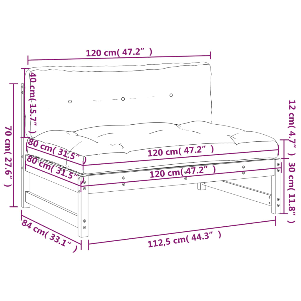 vidaXL Mittelsofa 120x80 cm Kiefernholz Imprägniert