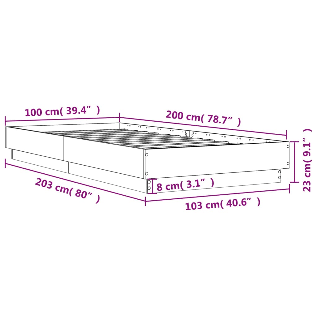 vidaXL Bettgestell LED Sonoma-Eiche 100x200 cm