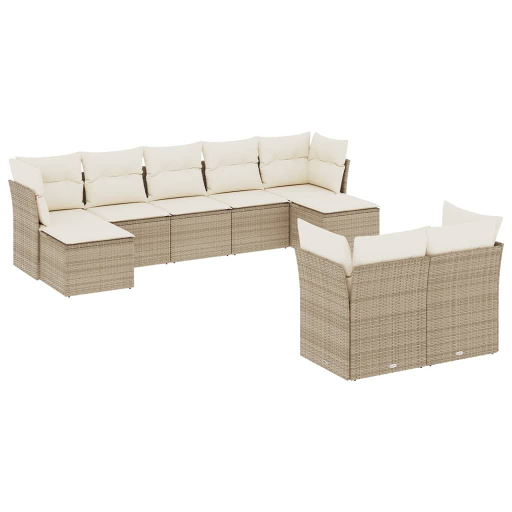 vidaXL 9-tlg. Garten-Sofagarnitur mit Kissen Beige Poly Rattan