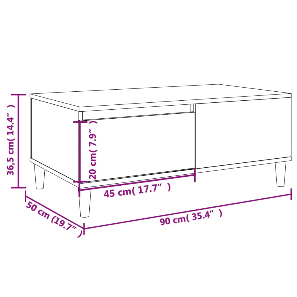 vidaXL Couchtisch Schwarz 90x50x36,5 cm Holzwerkstoff