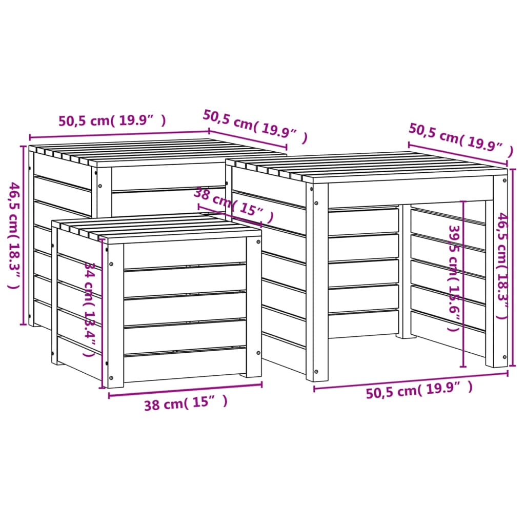 vidaXL 3-tlg. Gartenbox-Set Massivholz Kiefer