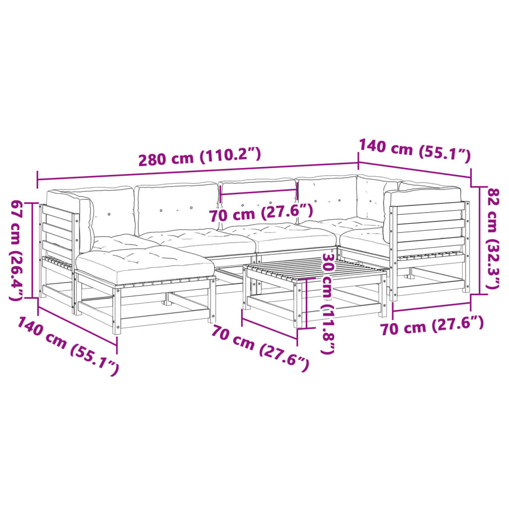 vidaXL 7-tlg. Garten-Sofagarnitur mit Kissen Massivholz Kiefer