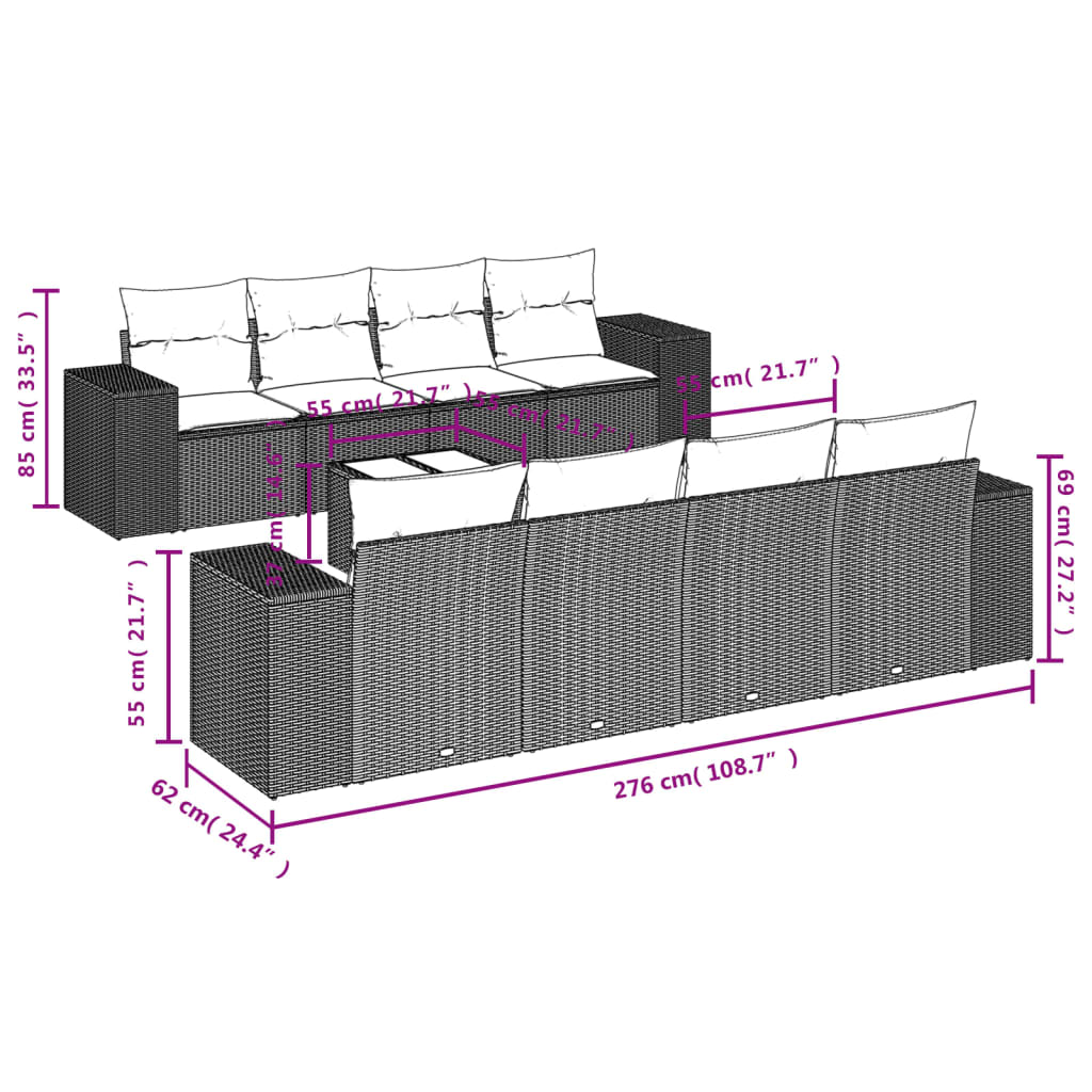 vidaXL 9-tlg. Garten-Sofagarnitur mit Kissen Hellgrau Poly Rattan