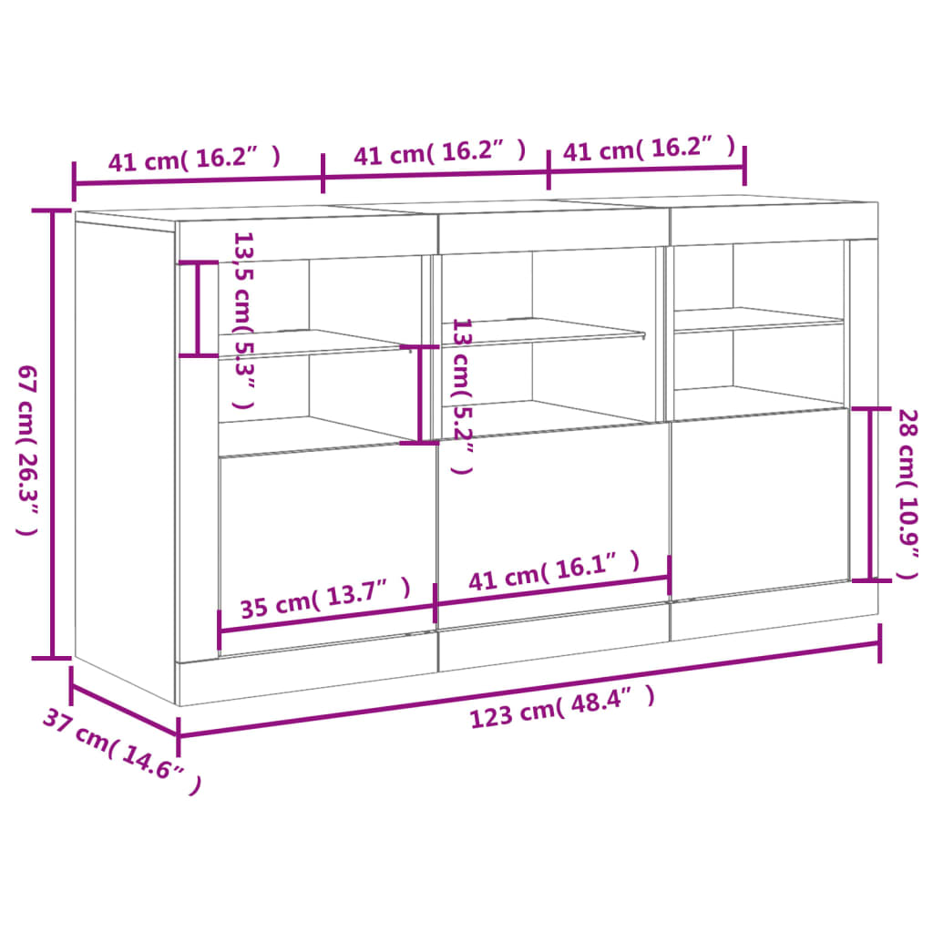 vidaXL Sideboard mit LED-Leuchten Betongrau 123x37x67 cm