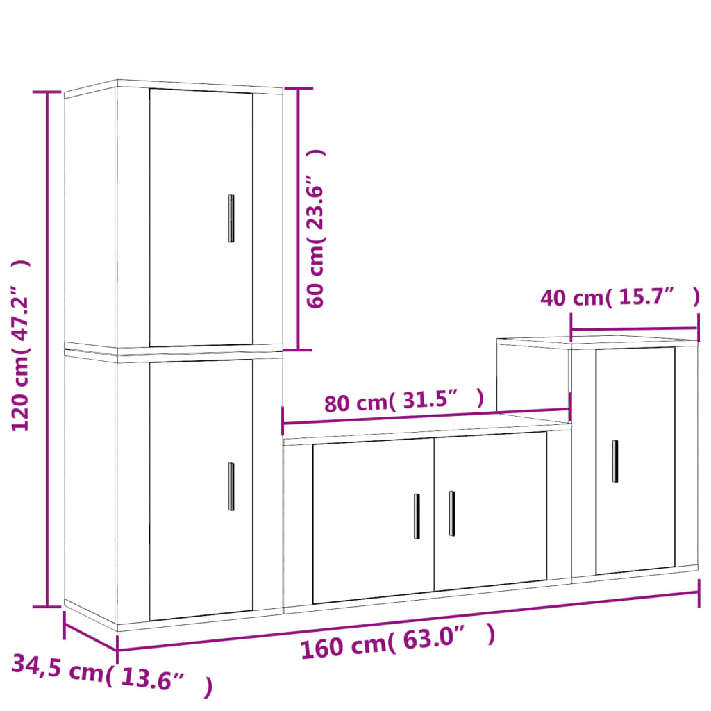 vidaXL 4-tlg. TV-Schrank-Set Betongrau Holzwerkstoff