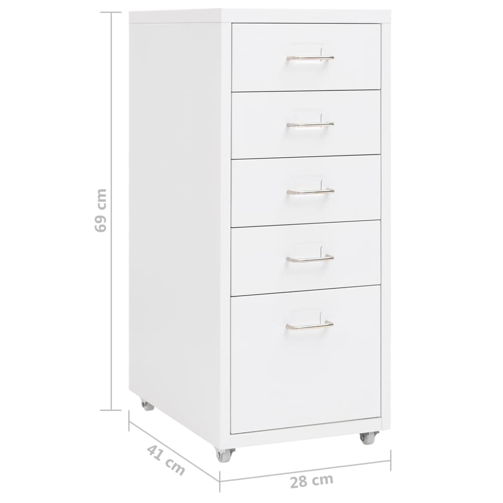 vidaXL Aktenschrank mit Rollen Weiß 28x41x69 cm Metall