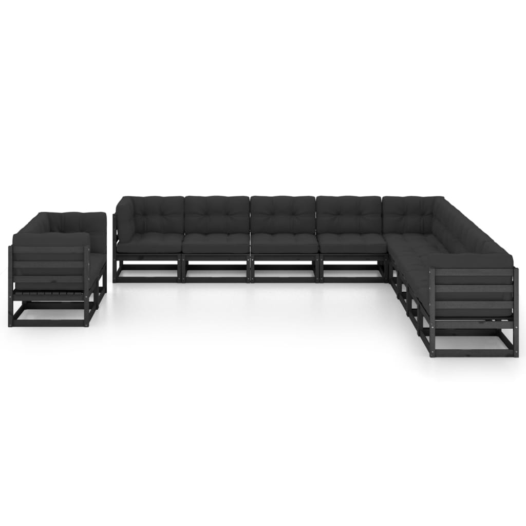 vidaXL 11-tlg. Garten-Lounge-Set mit Kissen Schwarz Kiefer Massivholz