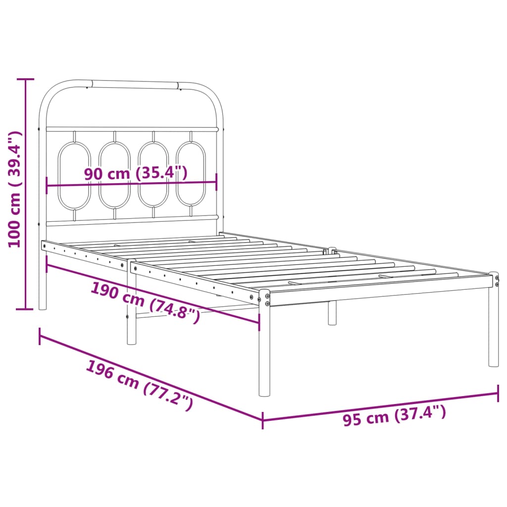 vidaXL Bettgestell mit Kopfteil Metall Schwarz 90x190 cm