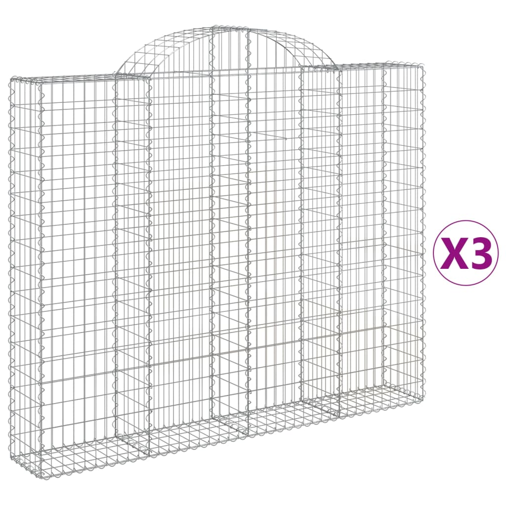 vidaXL Gabionen mit Hochbogen 3 Stk. 200x30x160/180cm Verzinktes Eisen