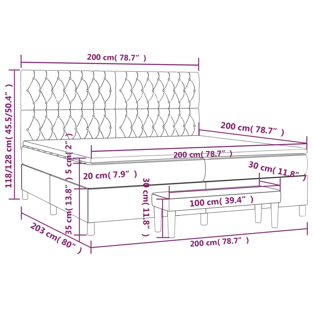 vidaXL Boxspringbett mit Matratze Dunkelgrau 200x200 cm Samt