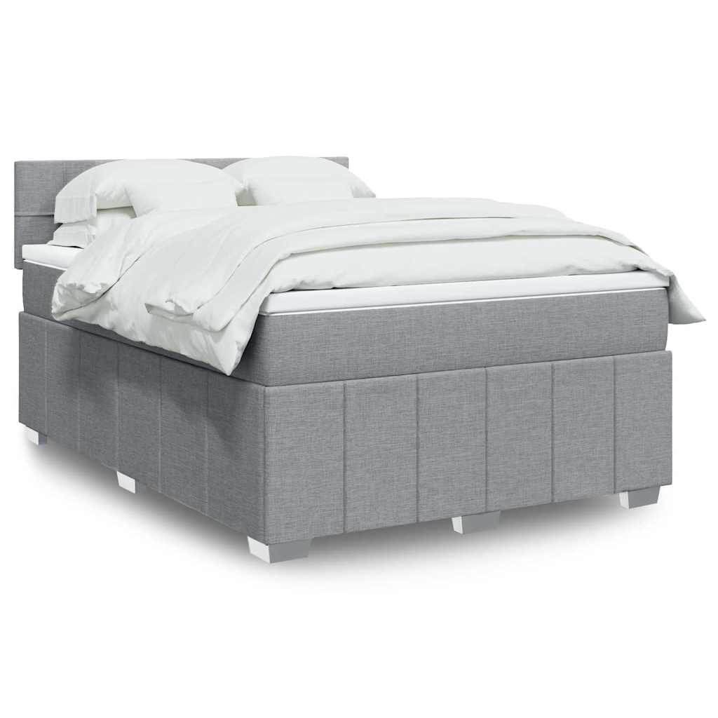 vidaXL Boxspringbett mit Matratze Hellgrau 140x200 cm Stoff