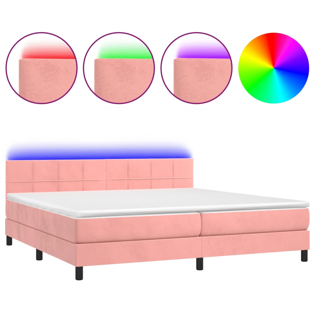 vidaXL Boxspringbett mit Matratze & LED Rosa 200x200 cm Samt