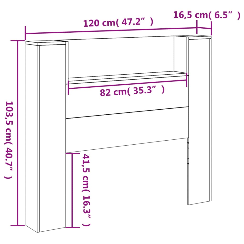 vidaXL LED-Kopfteil mit Ablagen Weiß 120x16,5x103,5 cm