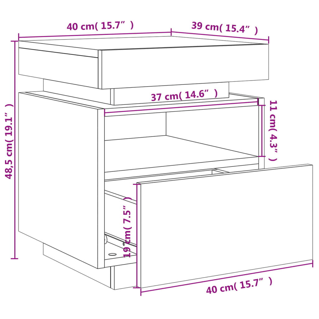 vidaXL Nachttische mit LED-Leuchten 2 Stk. Sonoma Eiche 40x39x48,5 cm