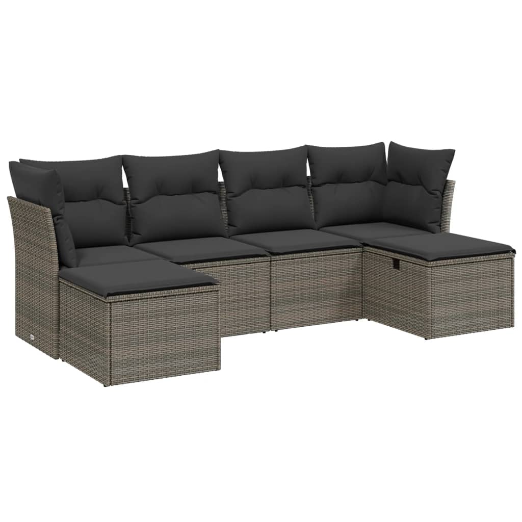 vidaXL 6-tlg. Garten-Sofagarnitur mit Kissen Grau Poly Rattan