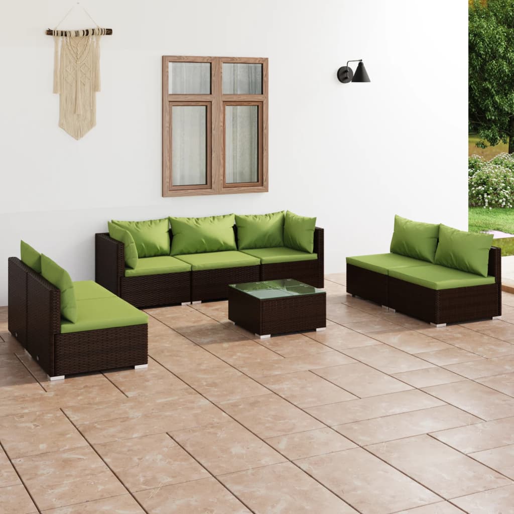 vidaXL 8-tlg. Garten-Lounge-Set mit Kissen Poly Rattan Braun