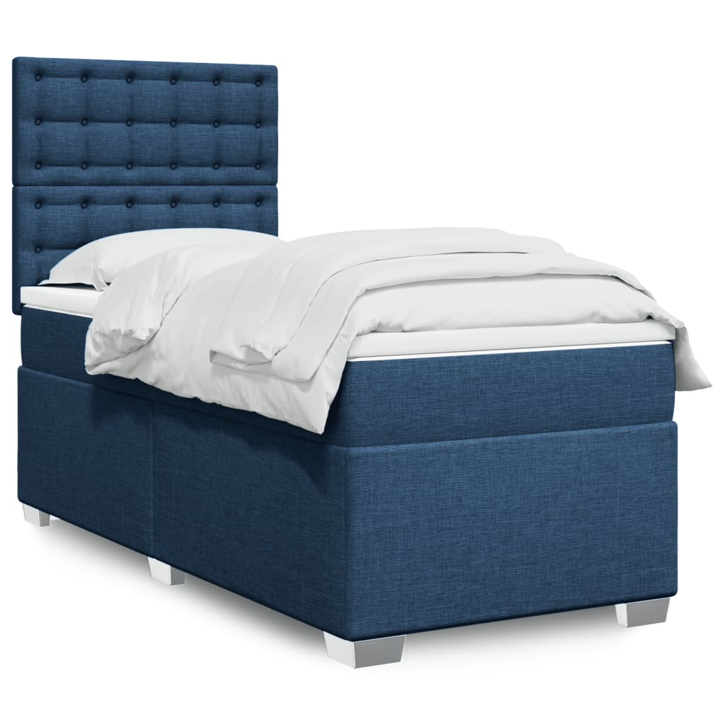 vidaXL Boxspringbett mit Matratze Blau 90x190 cm Stoff