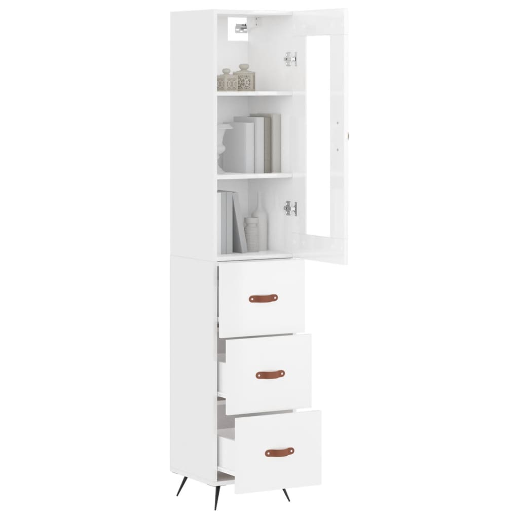 vidaXL Highboard Hochglanz-Weiß 34,5x34x180 cm Holzwerkstoff