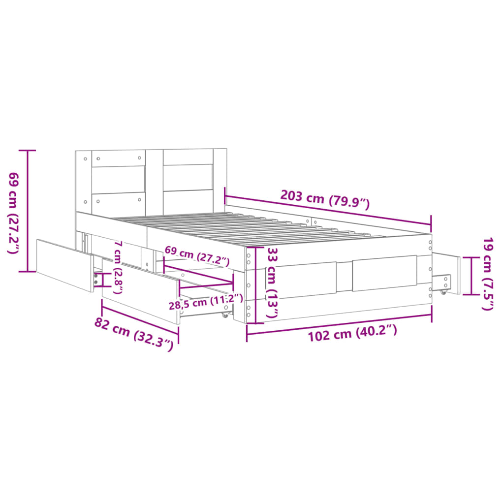 vidaXL Bettgestell mit Kopfteil Grau Sonoma 100x200 cm Holzwerkstoff