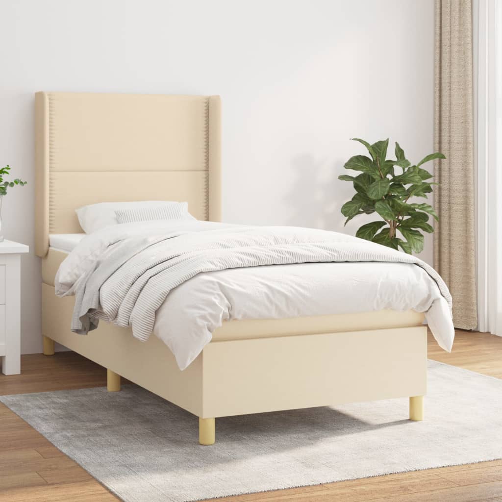 vidaXL Boxspringbett mit Matratze Creme 90x200 cm Stoff