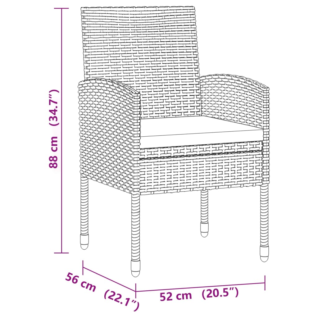 vidaXL 3-tlg. Garten-Essgruppe Poly Rattan Schwarz