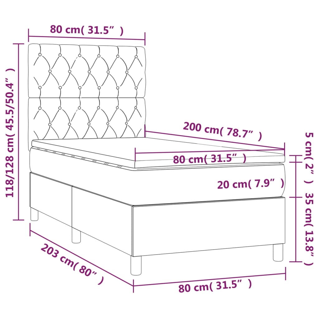 vidaXL Boxspringbett mit Matratze & LED Dunkelbraun 80x200 cm Stoff