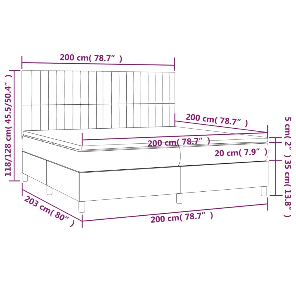 vidaXL Boxspringbett mit Matratze & LED Hellgrau 200x200 cm Samt